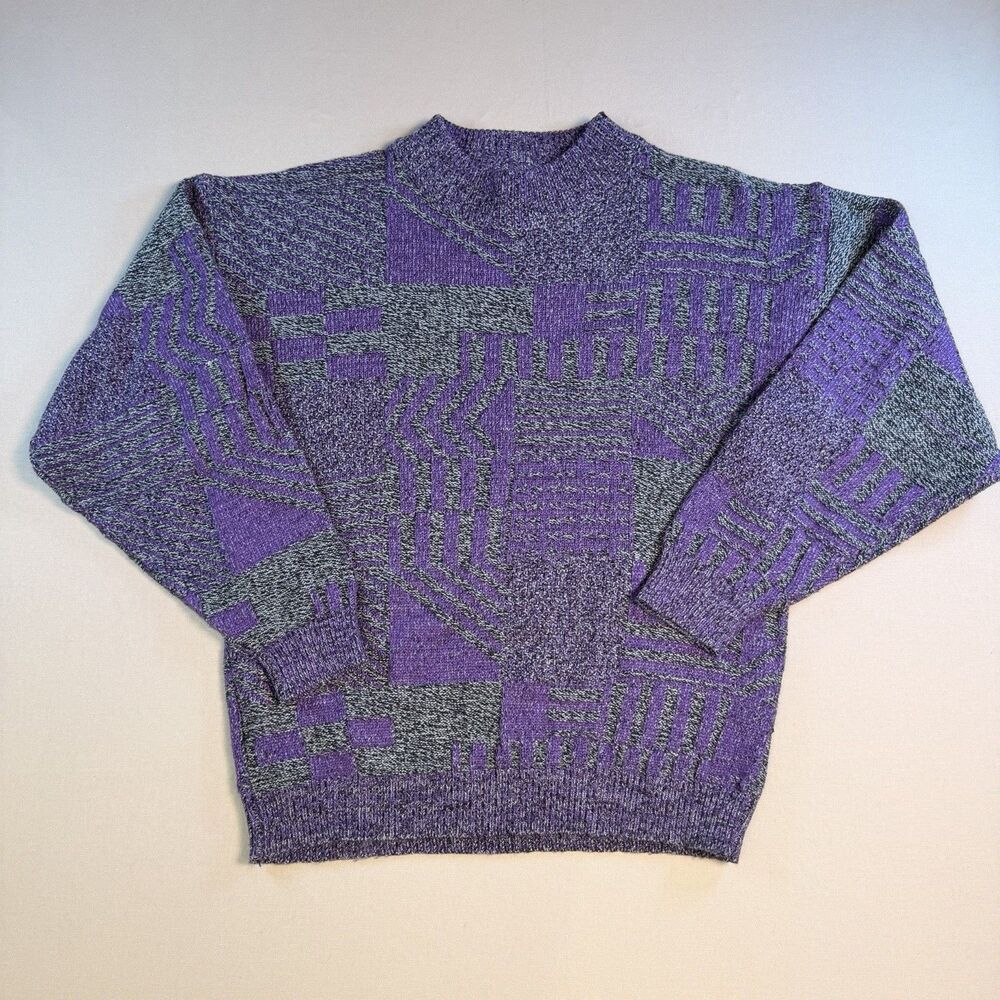 Vintage Le Tigre Sweater Purple Geometric Grandpa 80s Mens Medium